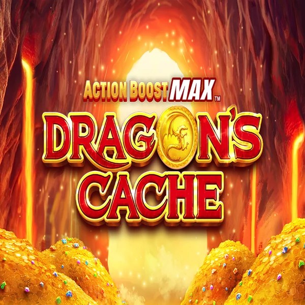 Action Boost Max Dragon's Cache slot logo by SpinPlay Games at Lucky Block Casino